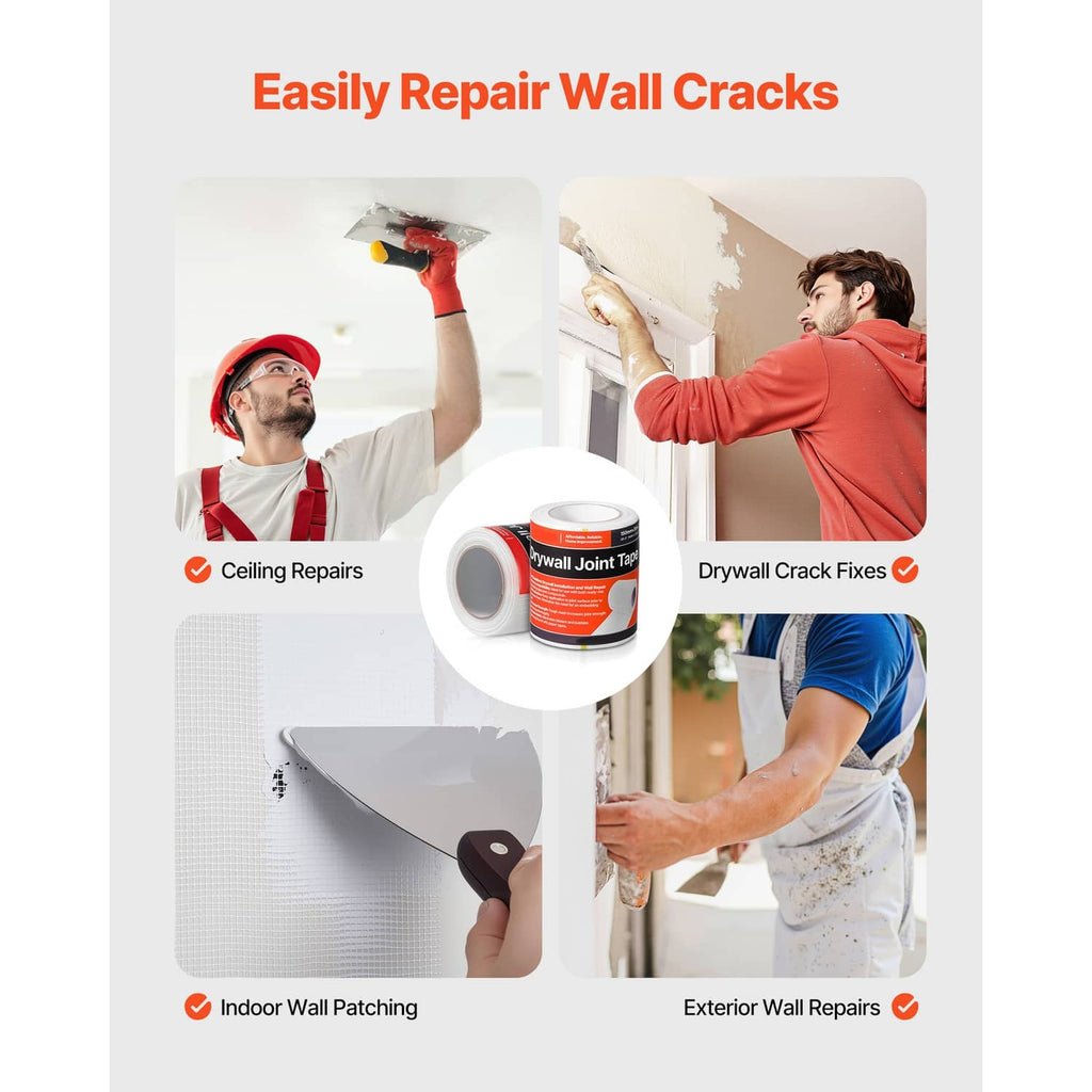 White fiberglass wall repair tape roll shown for indoor and exterior crack fixing