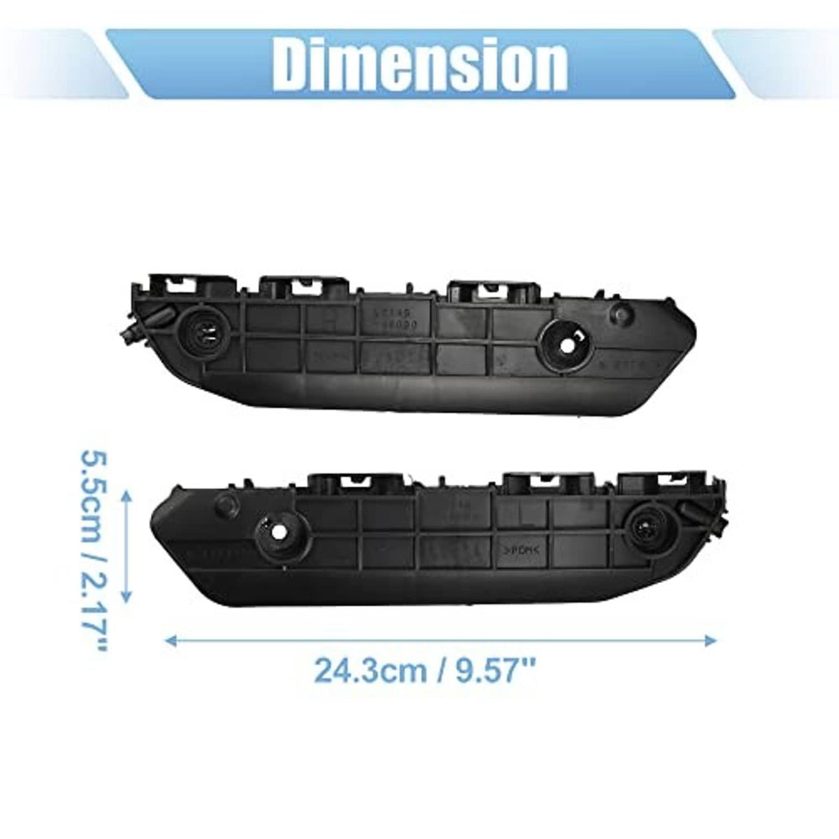 Black front bumper mounting support brackets, front view with round mounting holes
