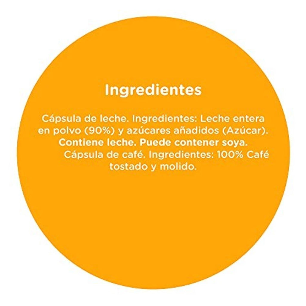 Latte macchiato coffee pod ingredients information circular panel