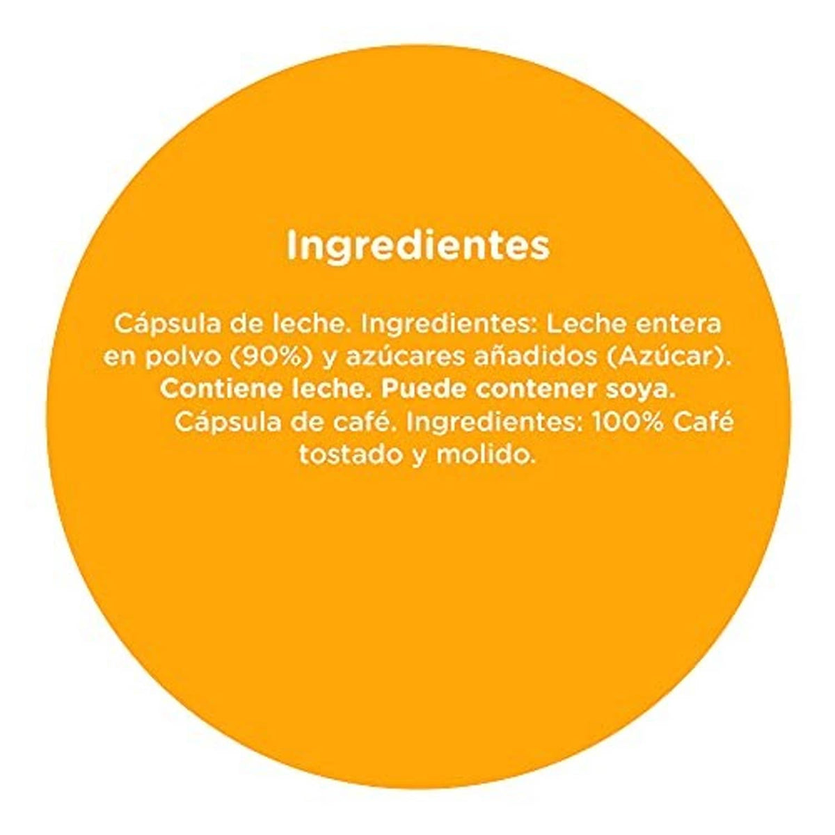 Latte macchiato coffee pod ingredients information circular panel