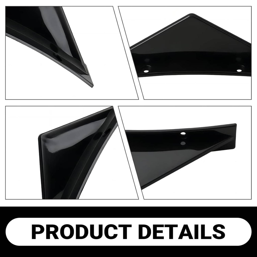Close-up of glossy black triangular rear lip diffuser fins with mounting holes