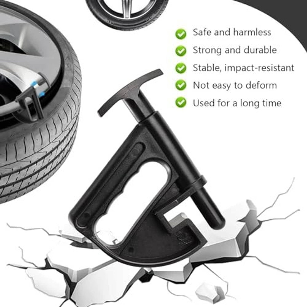 Black universal tire bead pry clamp with curved jaw and long handle