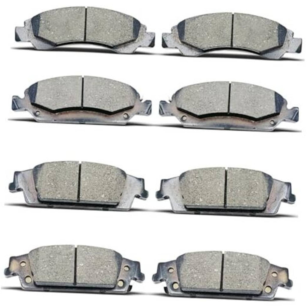 Ceramic front and rear brake pads set, multiple pairs shown in angled views