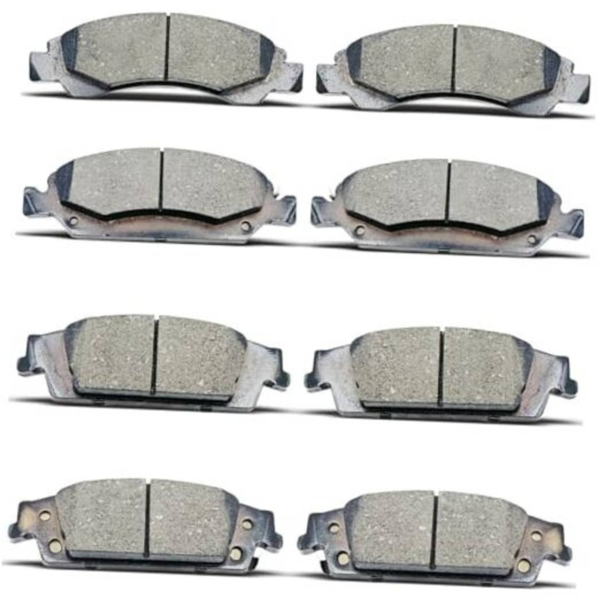 Ceramic front and rear brake pads set, multiple pairs shown in angled views