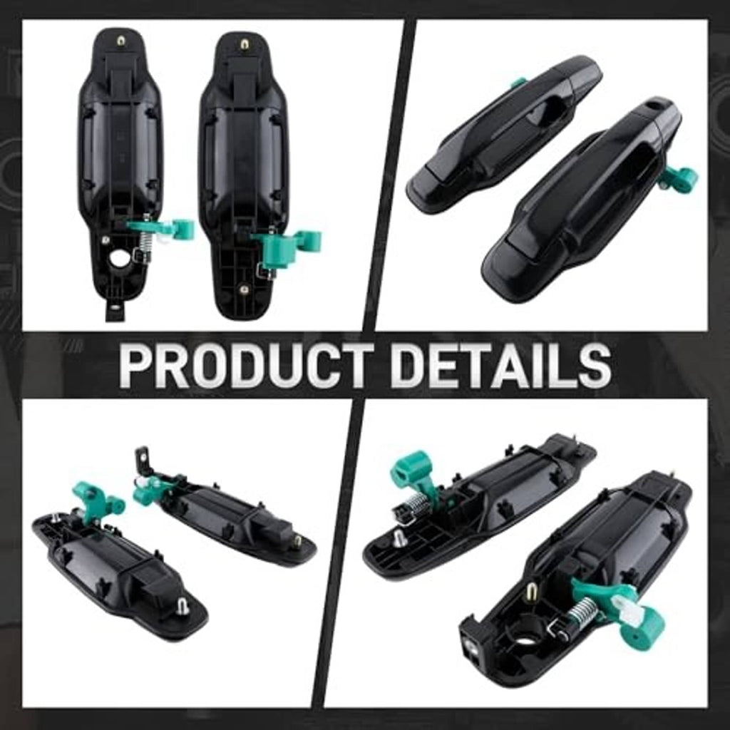 Black exterior door handle set showing internal mechanism with green clips