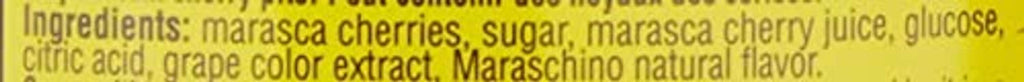 Maraschino cherries ingredient list on Luxardo jar