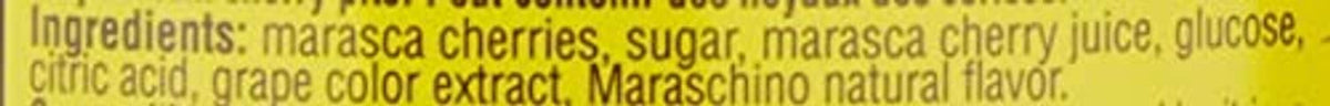 Maraschino cherries ingredient list on Luxardo jar