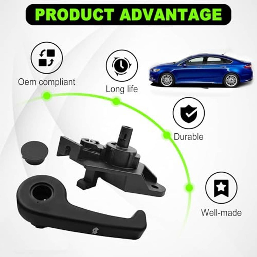 Black hood release latch handle with base bracket and round cap, durable replacement part