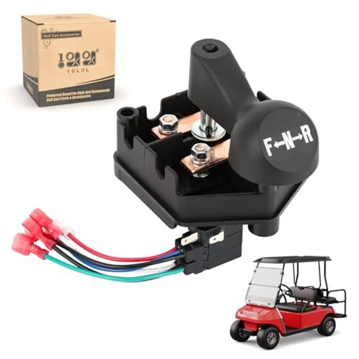 Black forward-neutral-reverse switch with F-N-R knob and visible terminal bolts
