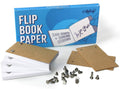 Flip book animation paper with prepunched sheets, binder screws, and storage box