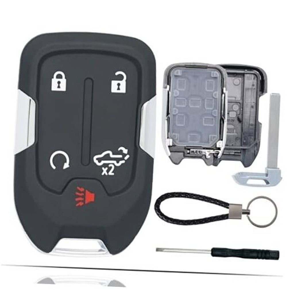 Black key fob shell case with lock, unlock, panic, trunk and remote start icons
