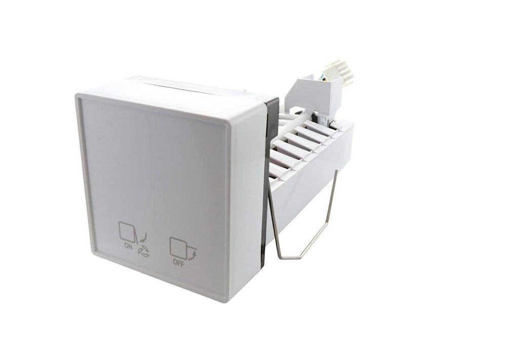 White ice maker replacement module with front rack and multi-pin connector