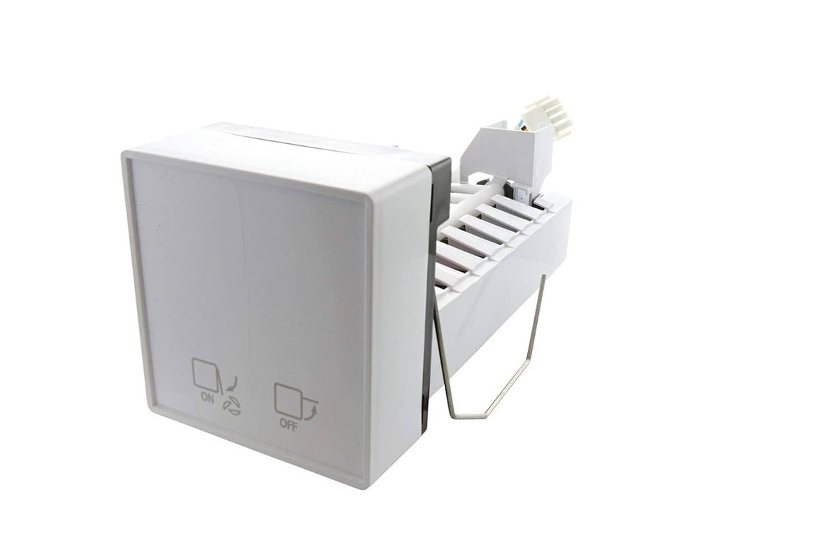White ice maker replacement module with front rack and multi-pin connector