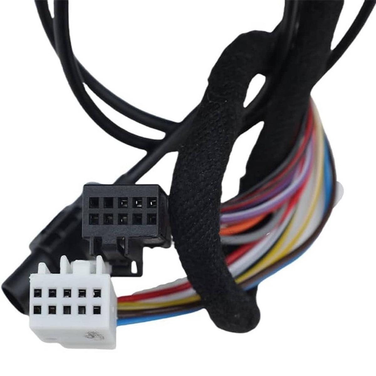 Heated blind spot side mirror connector harness with multicolor wire leads