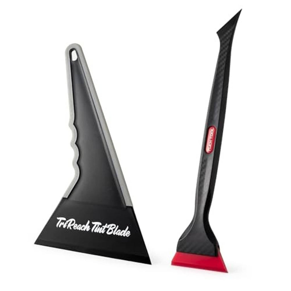 2-in-1 mini quarter and triangle squeegee window tint tool, black with red base