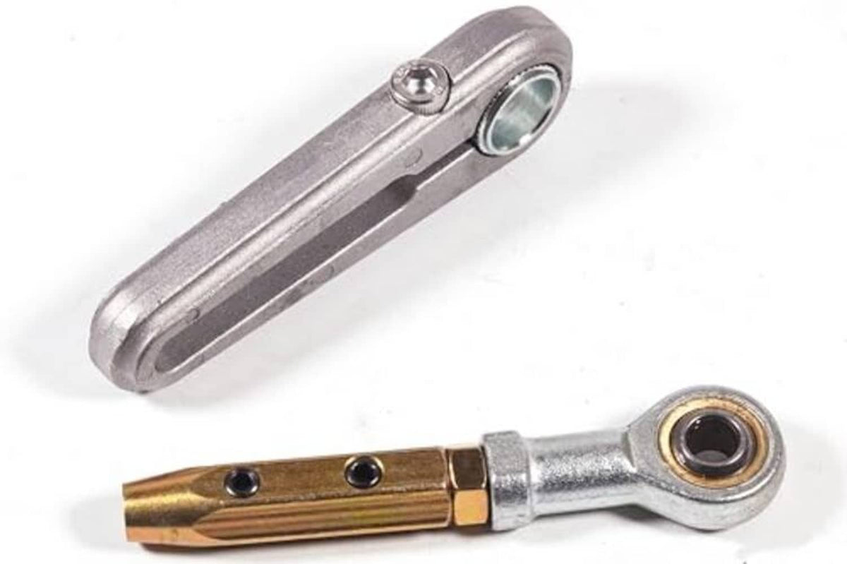 Silver shift linkage fork with gold pin and round pivot bushing