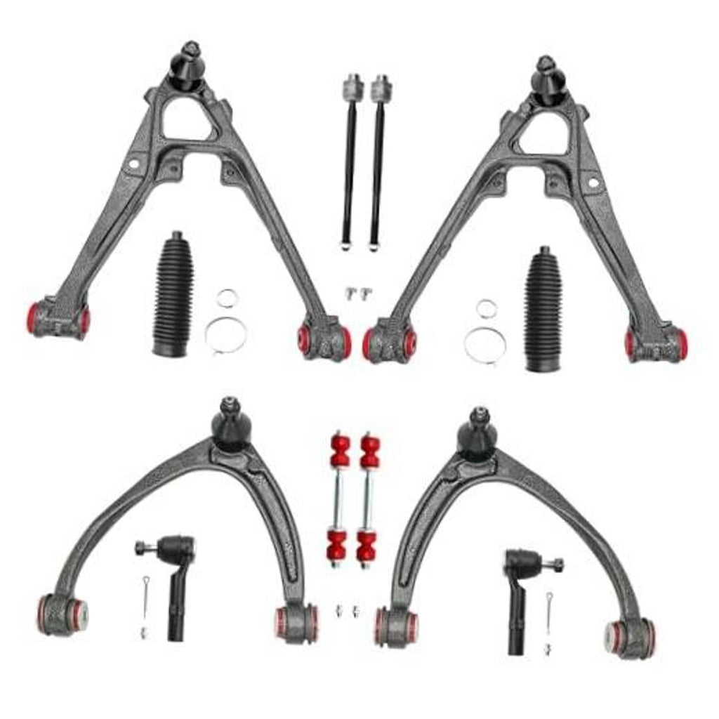 Front control arm suspension kit set with two arms, boots, bushings, and bolts