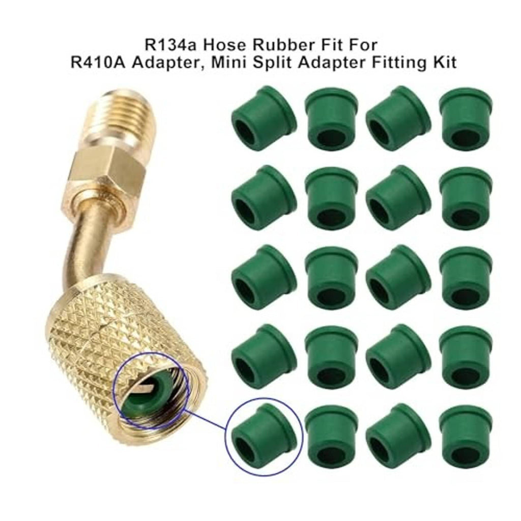 R134A rubber hose gasket kit with green gaskets and brass adapter fitting