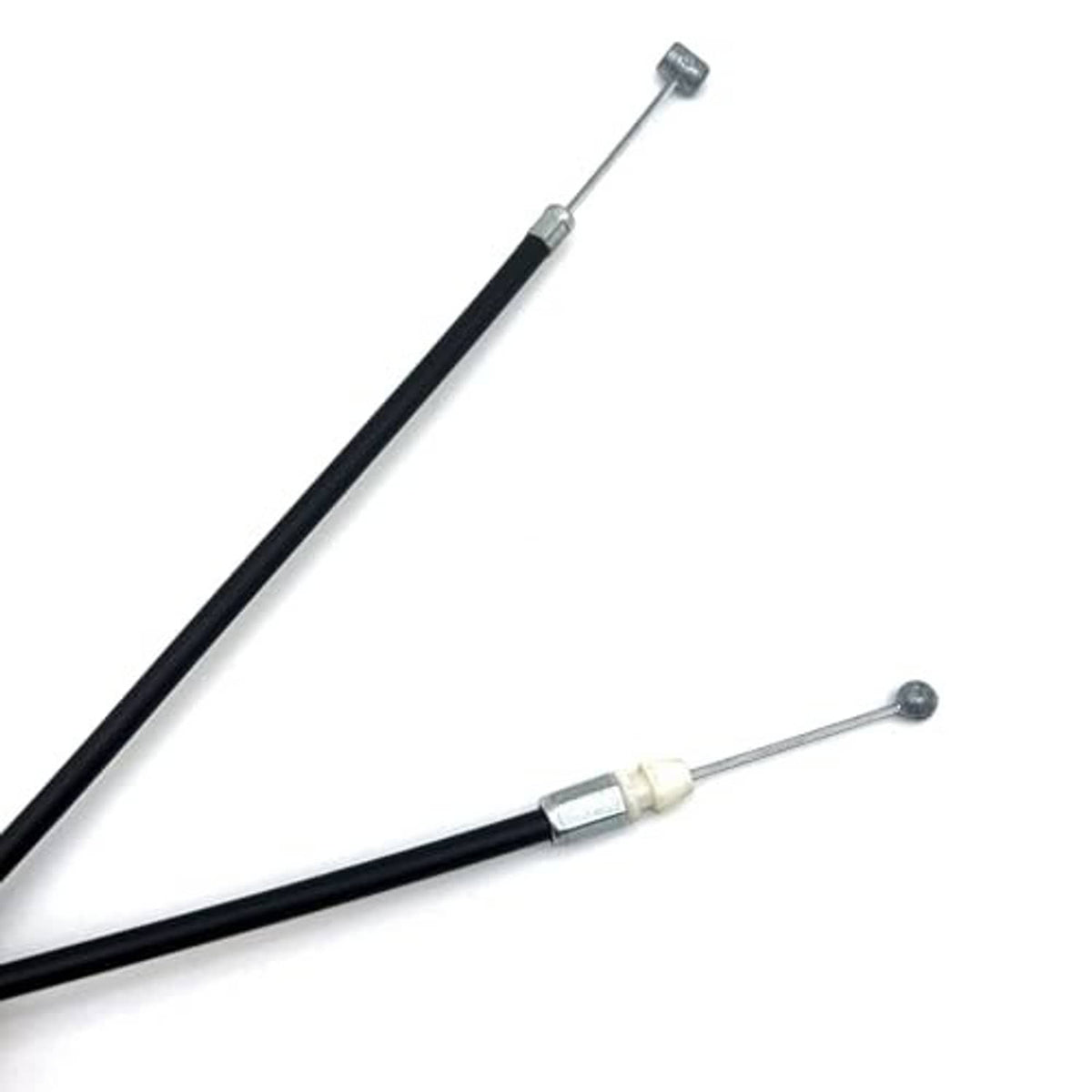 Black hood release cable with silver barrel sleeve and metal end caps