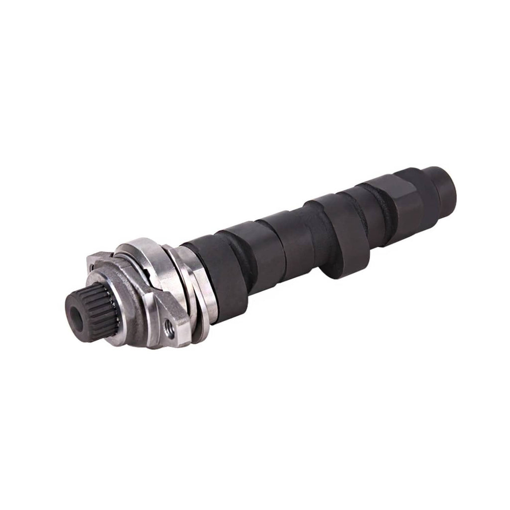 Camshaft with metal gear end and black lobe segments