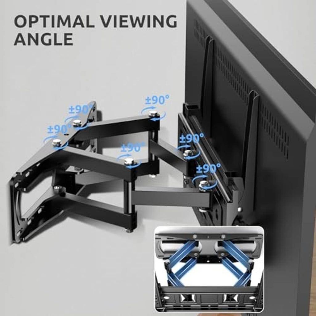 TV wall mount bracket with multi-angle pivot points and adjustable motion controls