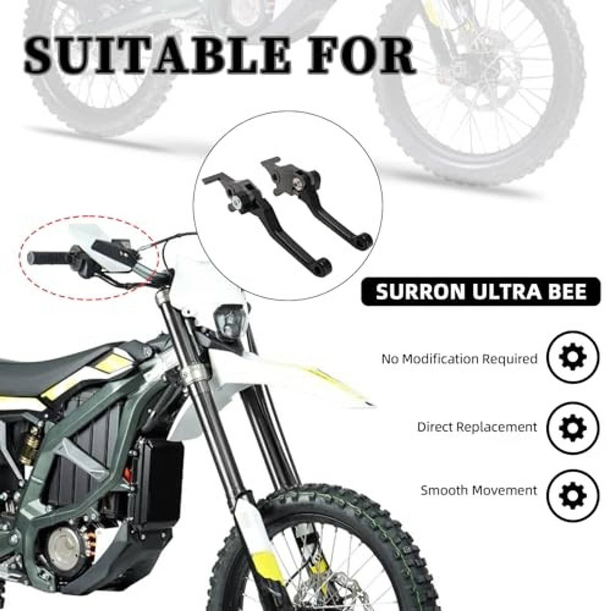 Brake levers installed on a dirt bike handlebar, adjustable left and right