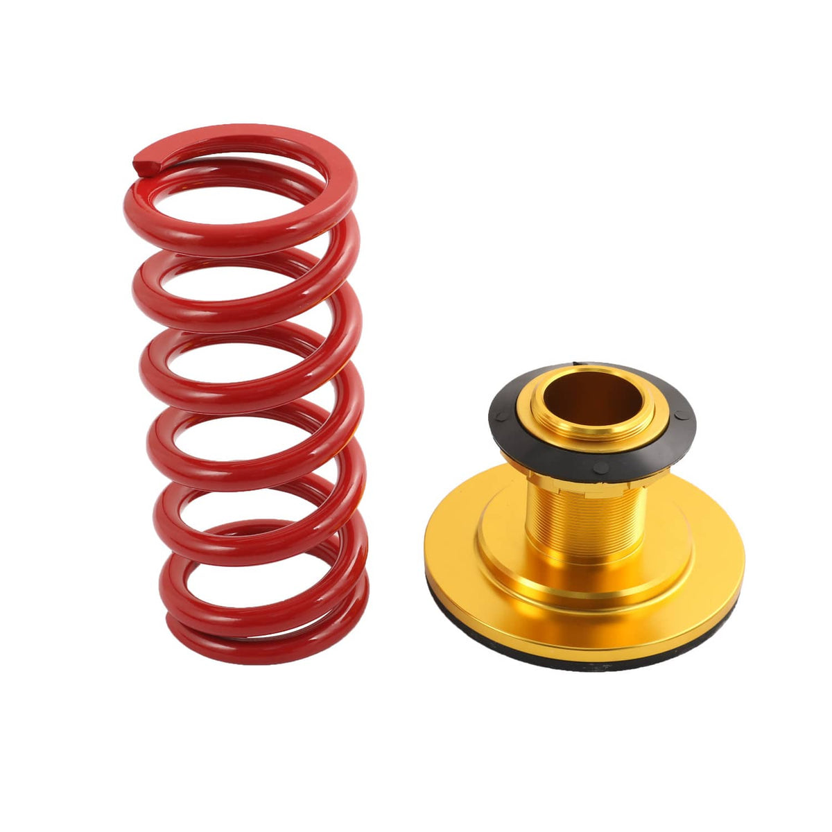 Coilover spring set with red coil and gold mounting cap