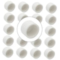 Set of white PVC pipe end caps, cylindrical slip-on socket adapters
