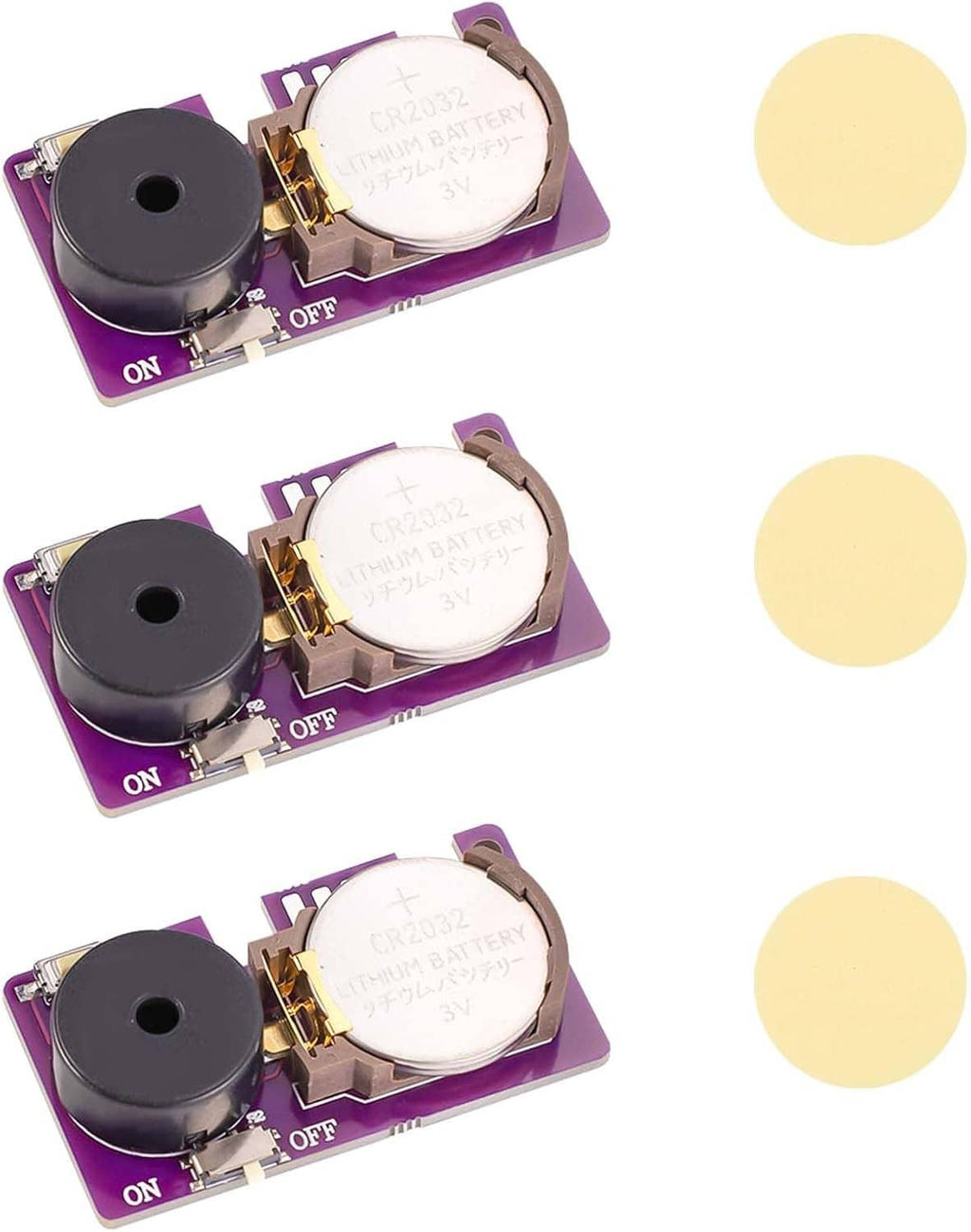 Prank cricket sound devices on purple tray with black speaker and ON/OFF marking