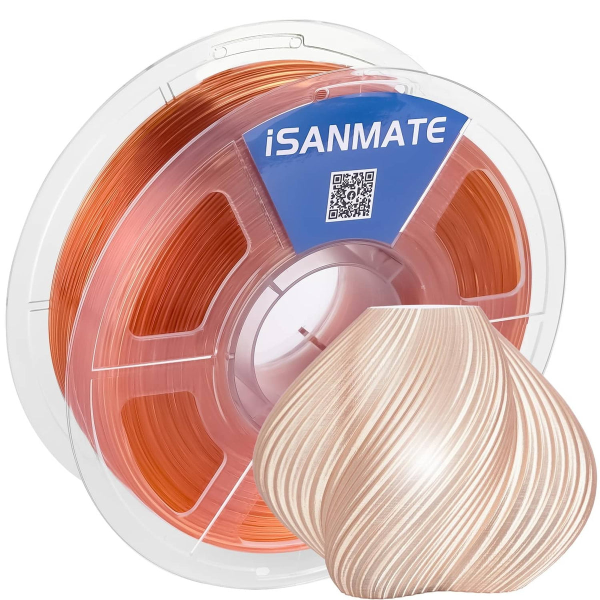 iSANMATE translucent brown PETG filament spool on clear reel