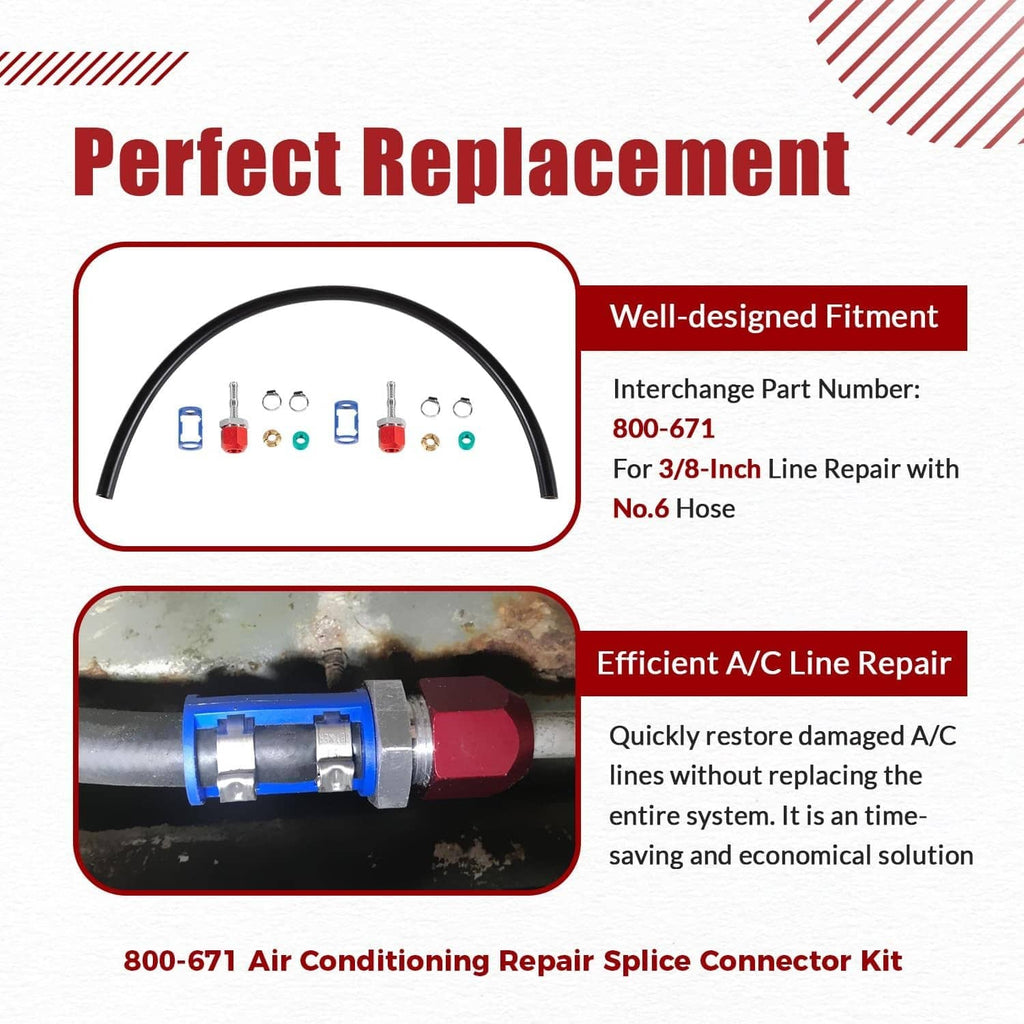 A/C line splice kit with illustrated parts diagram and connectors for line-to-hose repair