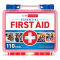 First aid kit case with red and blue handle, “First Aid” label, and plus sign icon