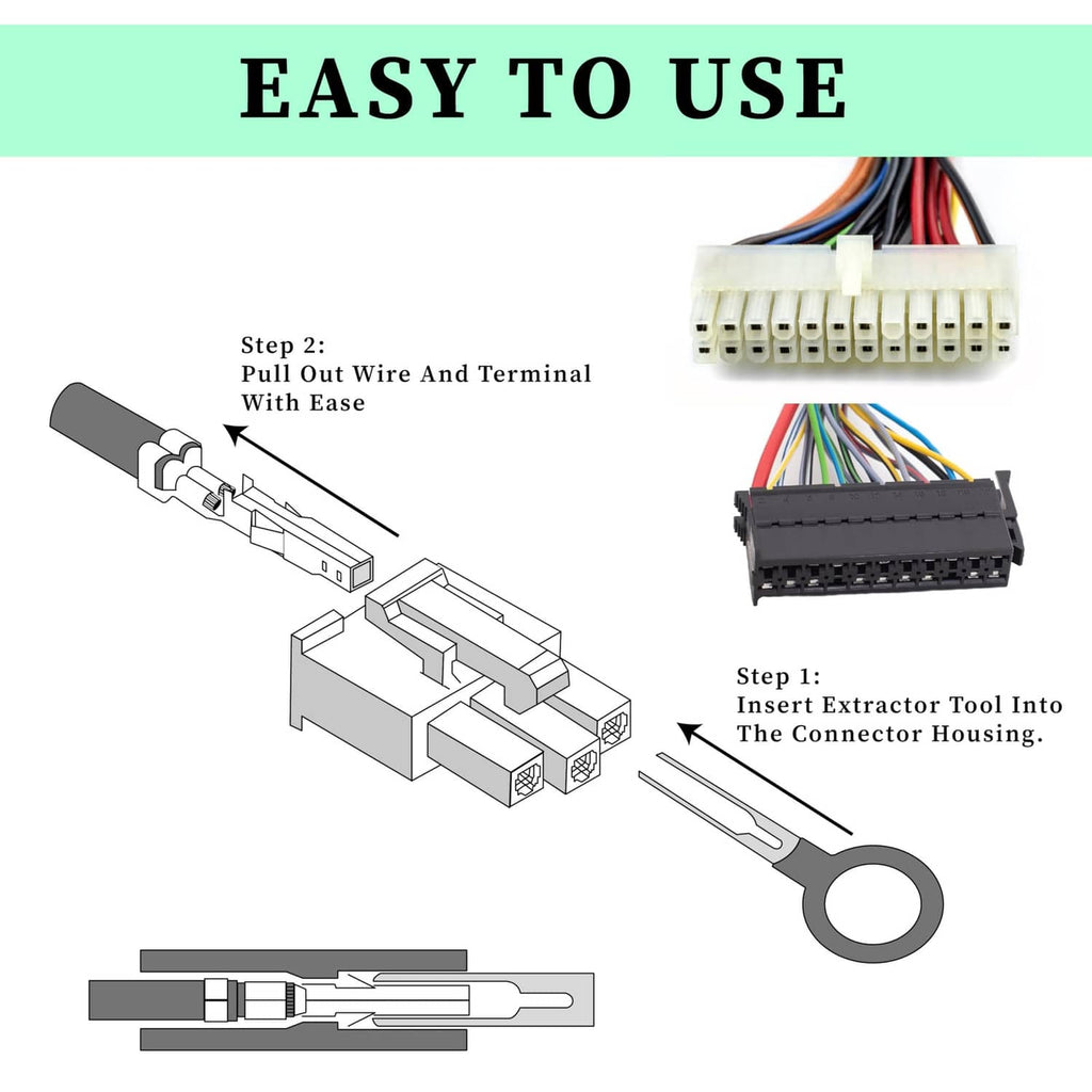 Terminal depinning extractor tools for connector housings, includes ring-handled tool