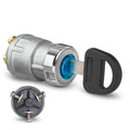 Universal ignition key switch with black key, silver cylinder and blue core