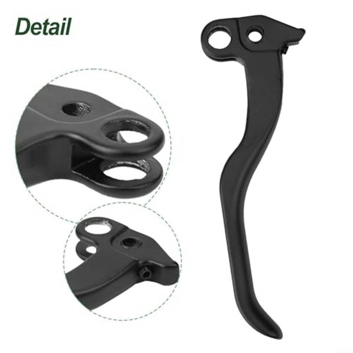 Black brake lever pull rod detail view of mounting holes and lever curve