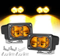 Amber LED pod spotlights set with black housing, amber lenses, mounting brackets
