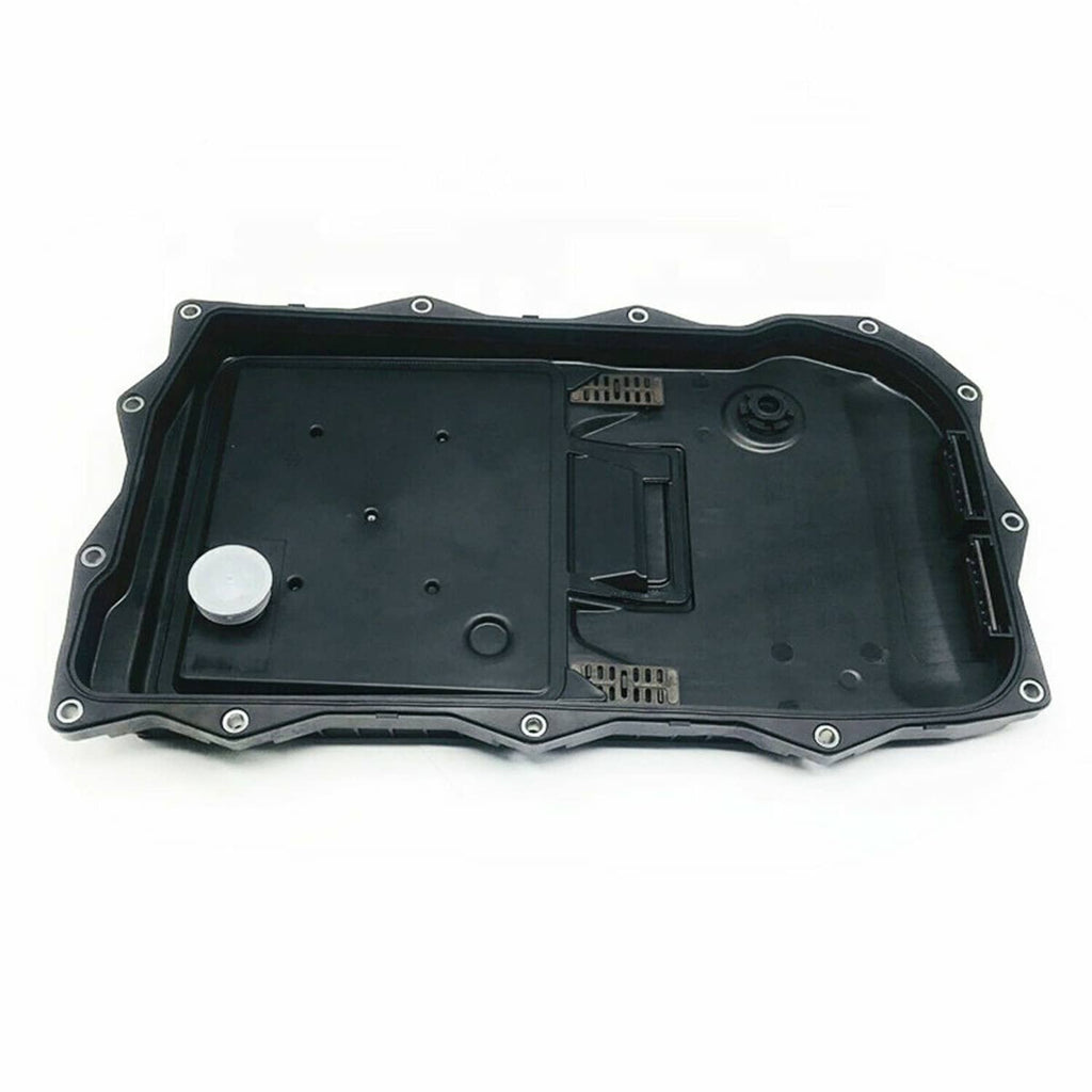 Automatic transmission oil pan base with gasket seal and molded internal components