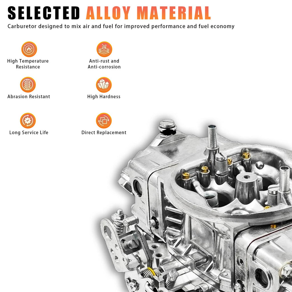 4-barrel carburetor with alloy body and performance material icons