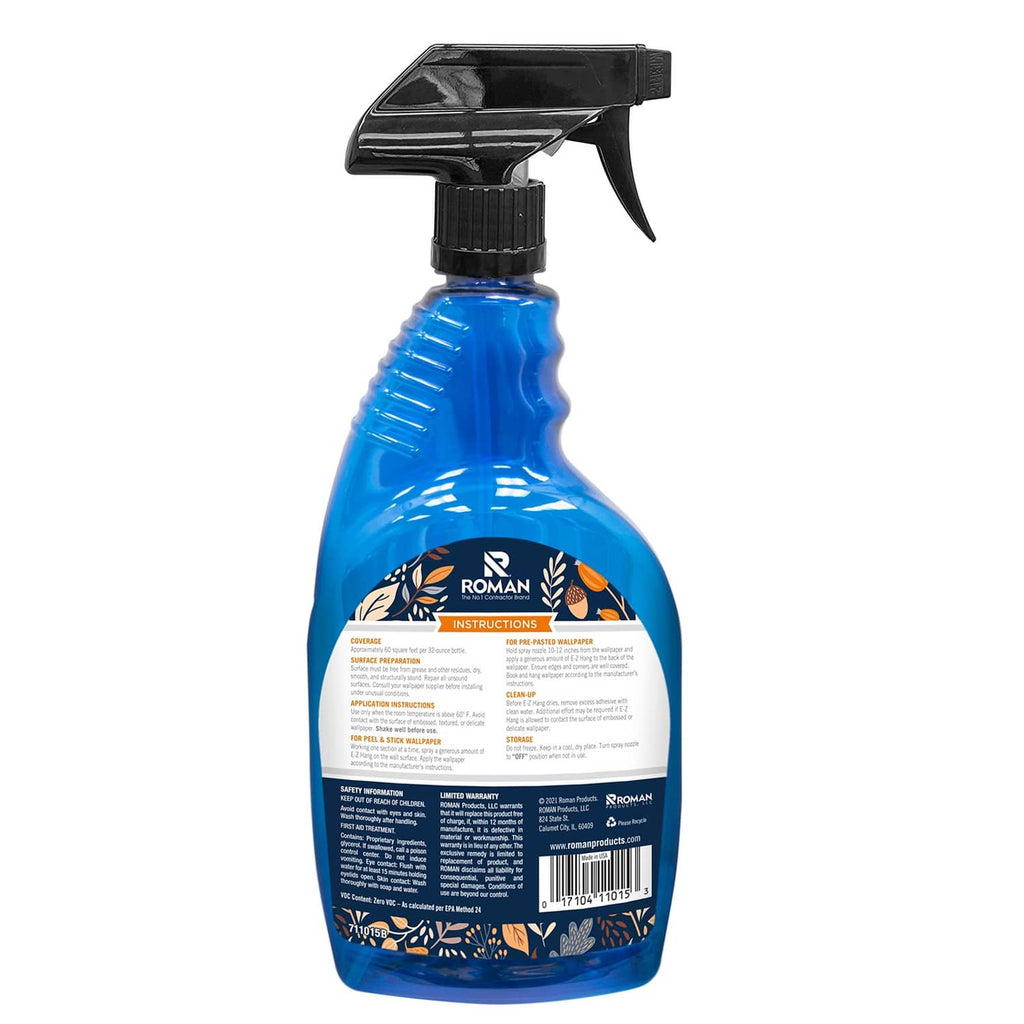 Clear E-Z Hang peel and stick wallpaper helper spray bottle back label view