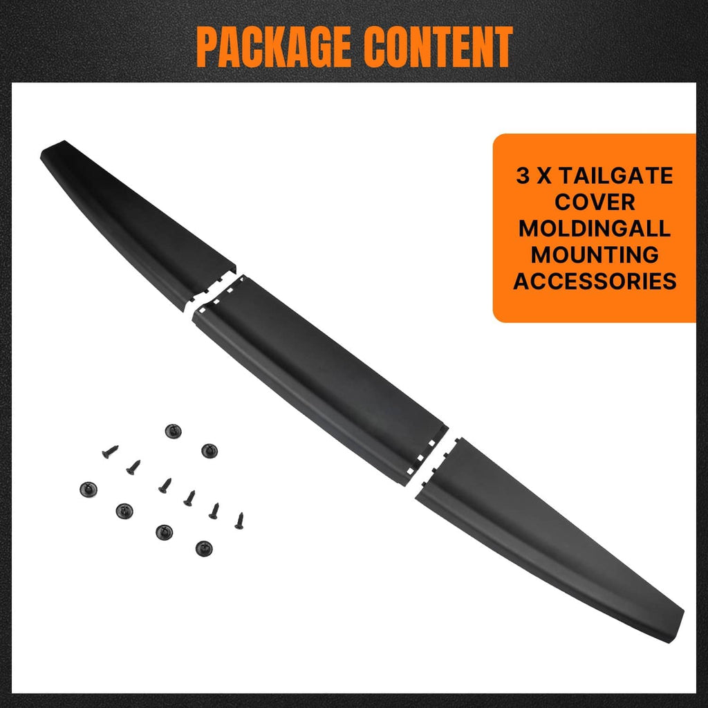 Tailgate cover molding top cap protector parts kit, dark gray with fasteners