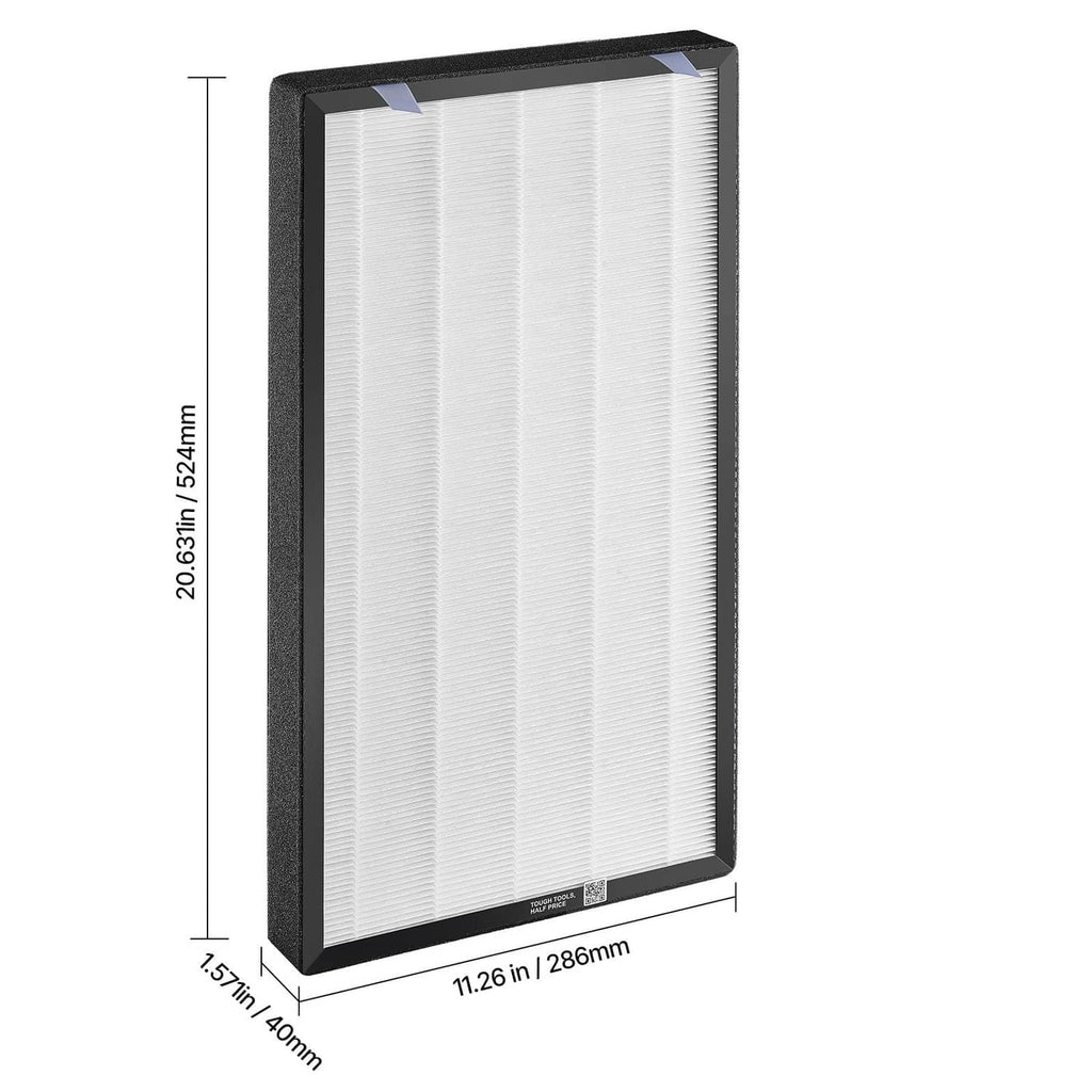 Slim rectangular HEPA air filter with pleated white media and black frame