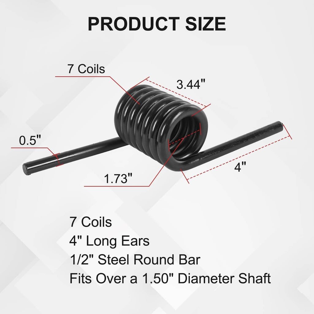Black torsion ramp spring with coiled spring body and two straight mounting bars