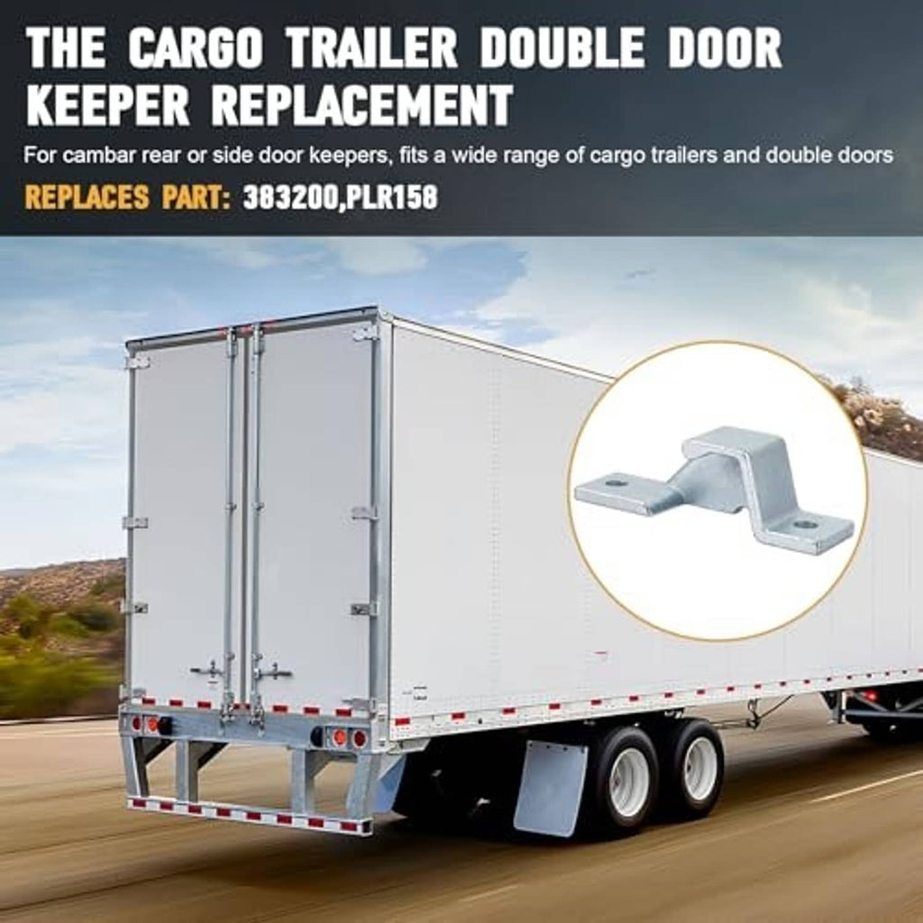 Metal cam door latch keeper with two mounting tabs and circular bolt holes