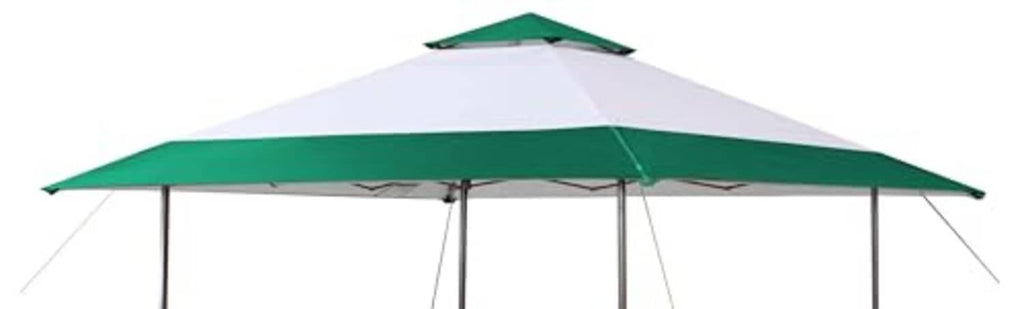 Forest green and white canopy replacement top with peaked roof and corner seams