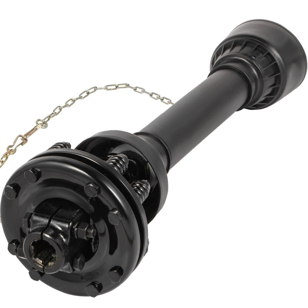 PTO drive shaft with slip clutch and chain, black metal stub end