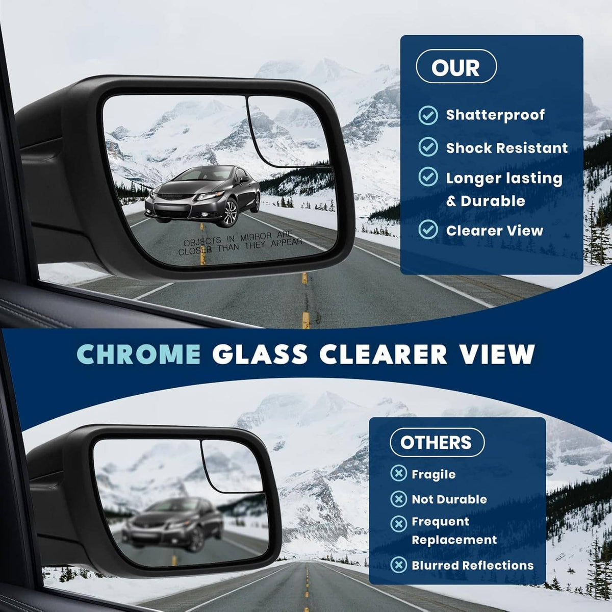 Right side exterior mirror with clear glass and black housing