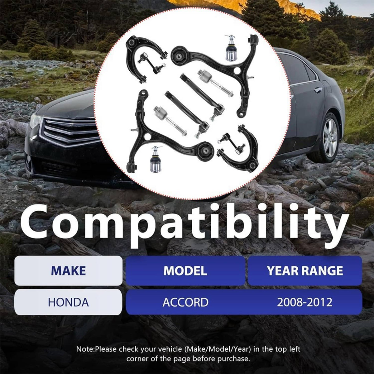 Control arms kit compatibility graphic for Honda Accord 2008-2012