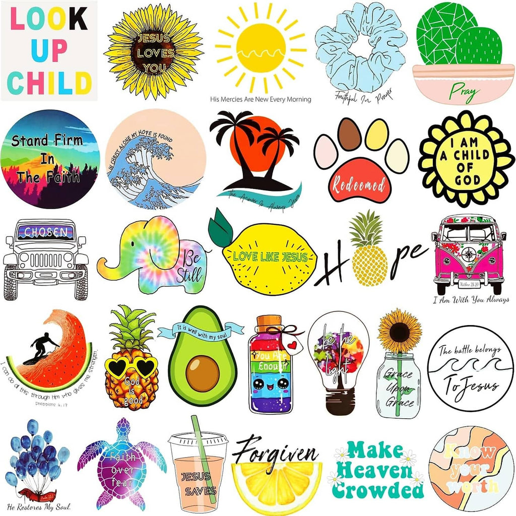 Assorted Christian icon and scripture stickers, colorful set for crafts and journals
