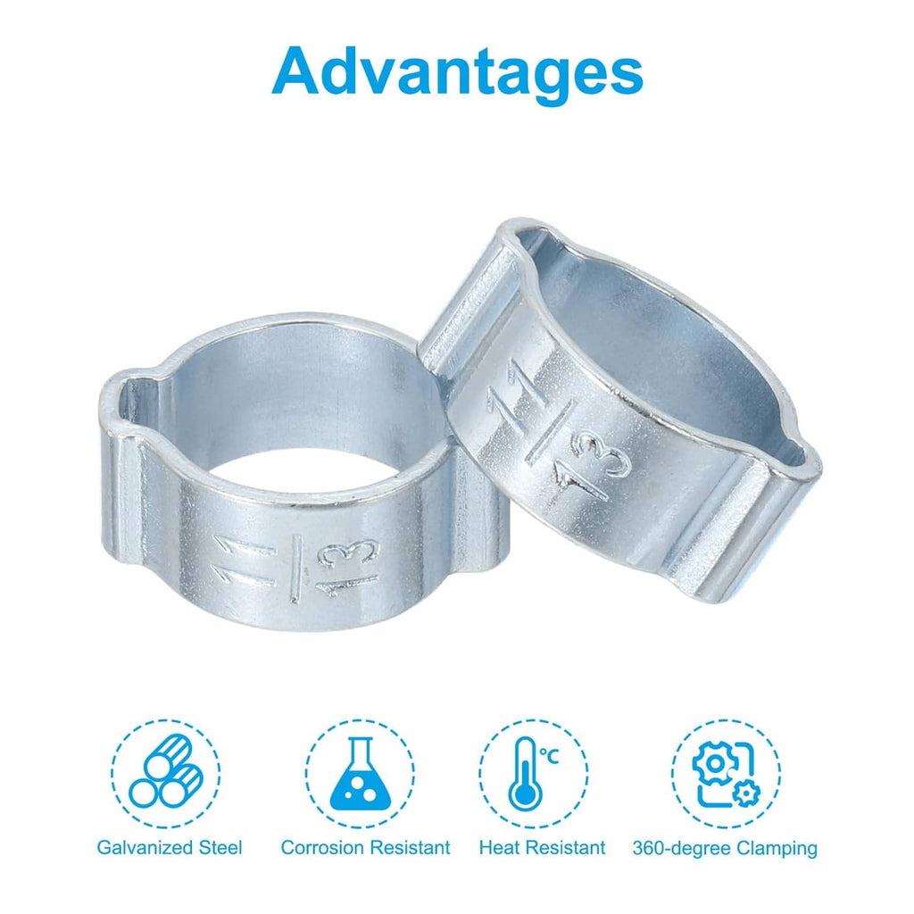 Silver double-ear galvanized hose clamp with side tabs and screw band
