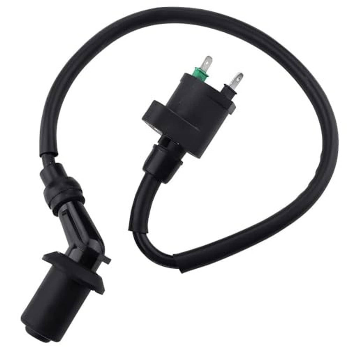 Ignition coil spark plug wire harness with black boots and spark plug